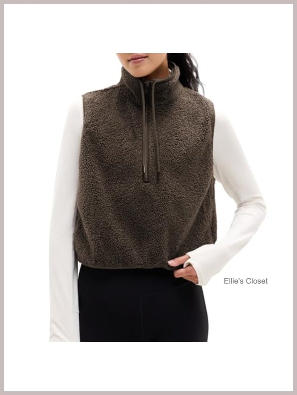 Sherpa Fleece Vest Fuzzy High Neck Half Zip Cropped Warm Sleeveless